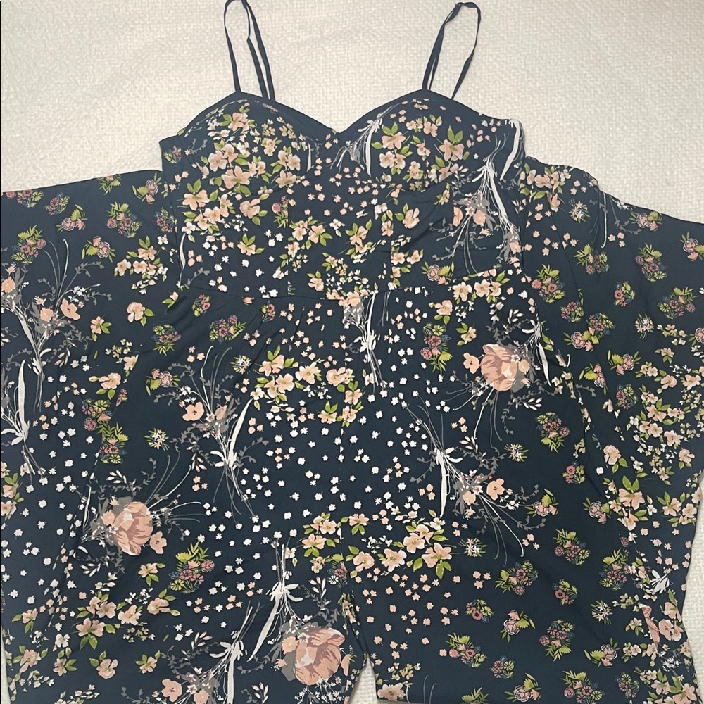 Band of Gypsies Women’s Navy Floral Spaghetti Strap Jumpsuit with Soft Corset